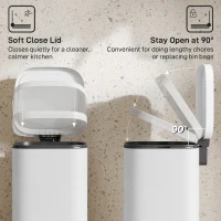 HOMCOM 30L Kitchen Bin, Compact Pedal Bin with Soft-Close and Stay-Open Lid, Removable Bucket for Kitchen, Home, Office, White(m-5)