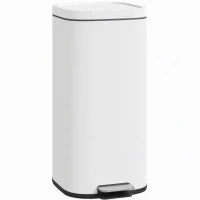 HOMCOM 30L Kitchen Bin, Compact Pedal Bin with Soft-Close and Stay-Open Lid, Removable Bucket for Kitchen, Home, Office, White(m-1)