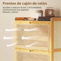 HOMCOM Zapatero Estrecho de Bambú con 2 Cajones Abatibles de Ratán para 12-14 Pares de Zapatos 69x29x83 cm Natural(m-8)