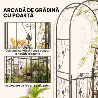 Outsunny Arc de Grădină cu Poartă, Spalier pentru Plante Cățărătoare din Metal, 2,2x1 m, Negru(m-4)
