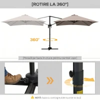 Outsunny Umbrelă de soare 3x3 m suspendată cu 8 spițe, pedală și manivelă, din aluminiu și poliester, culoare kaki(m-5)