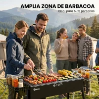 Outsunny Barbacoa de Carbón con 2 Parrillas de Acero Inoxidable Barbacoa Portátil con 2 Especieros para Camping 94x39x70 cm Negro(m-5)