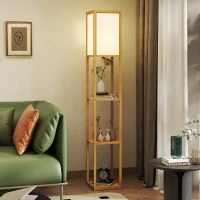 HOMCOM Stehlampe mit 3 Regalen, Stehleuchte mit E27 Fassung, 26 x 26 x 160 cm, für Wohn-/Schlafzimmer (Ohne Glühbirne)(m-7)
