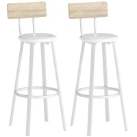 HOMCOM Lot de 2 tabourets de bar, chaises de bar, assise rembourrée 75,5H cm, dossier et repose-pieds, bois naturel et blanc(m-11)