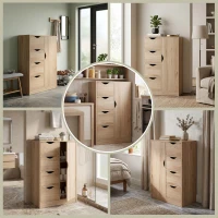HOMCOM Bathroom Cabinet, Freestanding Storage Cabinet with 4 Drawers, Door Cupboard for Living Room, Kitchen, Bedroom, Natural(m-8)