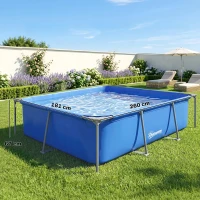 Outsunny Piscine Tubulaire Rectangulaire et Piscine Hors Sol avec Pompe Structure Stable en Acier 260x181x67 cm Bleu(m-3)