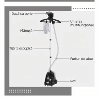 HOMCOM Aparat de Călcat Vertical cu Abur de 1.4L cu Bară Extensibilă și 2 Roți, din ABS și PP, 26x21.5x29 cm, Negru(m-5)