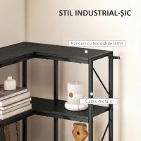 HOMCOM Bibliotecă Colțar cu 7 Rafturi, Stil Industrial, Efect Lemn Negru(m-5)