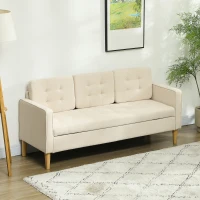 HOMCOM 3-Sitzer Sofa mit Stauraum, Knopfheftung, Polstercouch, 166,5 x 62 x 82 cm, Cremeweiß(m-9)