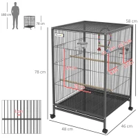 PawHut Bird Cage, Budgie Cage, with Rolling Stand, for Small Birds - Grey(m-3)