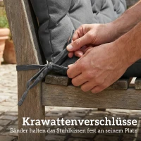 Outsunny Bankauflage 150x100x10 cm 3-Sitzer Bankkissen mit Bändern, Rückenlehne UPF30+ mit Seitentasche， dunkelgrau(m-7)