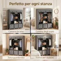 HOMCOM Armadio in Tessuto Pieghevole con Cassetti e Ante Avvolgibili con Zip, 125x43x162.5cm, Grigio Scuro(m-6)