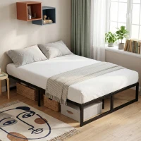 HOMCOM 4ft Small Double Bed Frame with Underbed Storage and Steel Slat Support, 32.5 cm Height, Noise-Free, Black(m-14)