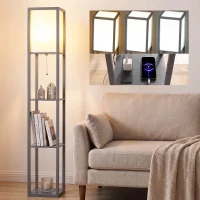 HOMCOM Floor Lamp with Shelves, 3 Layer Column Modern Standing Lamp for Living Room, Bedroom, Office, Grey(m-2)
