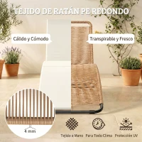 Outsunny Tumbona de Jardín Exterior de Ratán en Forma de S con Cojín Asiento Transpirable y Estructura de Acero para Patio Crema(m-5)