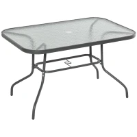 Outsunny Tavolo da Giardino in Metallo e Vetro con Foro Ombrellone 120x80x70cm(m-11)