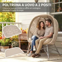 Outsunny Lettino da Giardino 2 Posti con Copertura Decorata e Cuscino Spesso, 126x75x142 cm Marrone(m-5)