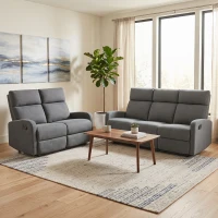HOMCOM Divano 3 Posti Reclinabile in maniera Indipendente con Rivestimento in Ciniglia Grigia, 179x91x98 cm(m-8)