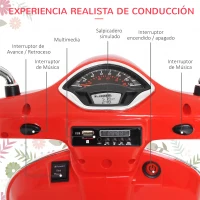 HOMCOM Moto Eléctrica Infantil Coche Triciclo Vespa Scooter Eléctrico a Batería con Luz MP3 USB Bocina para Niños Más de 3 Años Carga 25kg Rojo(m-5)