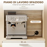 HOMCOM Credenza Cucina con Ripiani Aperti, 2 Armadietti e Cassetto, in Legno e Metallo, 55x40x175 cm, Bianco e Legno(m-5)