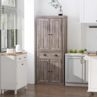 HOMCOM Küchenschrank, Hochschrank, Küchenbuffet mit 2 Schränken und Schublade, Mehrzweckschrank, Kippschutz, Sideboard, Braun, 76 x 40,5 x 184 cm(m-10)