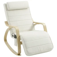 HOMCOM Schaukelstuhl mit Massage, Heizung, Kopfstütze & Fußstütze, Samtbezug, Relaxsessel, Cremeweiß(m-1)