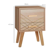 HOMCOM 2-Piece Scandinavian Bedside Tables with Drawers, Bedside Cabinets with Wood Legs, Natural(m-3)