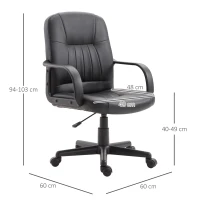 Vinsetto Sedia da Ufficio Ergonomica e Girevole, Poltrona da Ufficio con Altezza Regolabile in Finta pelle 60x60x94-103cm Nero(m-3)