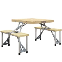 Outsunny Tavolo da Picnic Pieghevole con Sgabelli Integrati e Foro per Ombrellone in Alluminio e Legno(m-1)