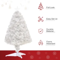 HOMCOM 2.5FT Prelit Artificial Tabletop Christmas Tree with Fibre Optics Holiday Home Xmas Decoration for Table and Desk, White(m-4)