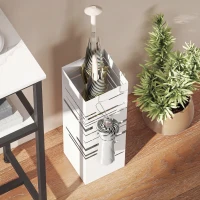 HOMCOM Paragüero Metálico con 4 Ganchos y Bandeja de Goteo Extraíble para Entrada Oficina 15,5x15,5x49 cm Blanco(m-8)