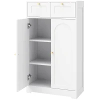 HOMCOM Badezimmerschrank Badschrank schmal mit 2 Schubladen, verstellbarem Einlegeboden 60 x 30 x 108 cm Weiß(m-1)