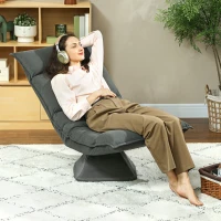 HOMCOM Chaise de sol pivotante à 360°, fauteuil pliable en velours avec dossier réglable 5 positions, 70x62x95cm, gris foncé(m-2)