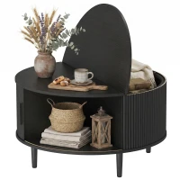 HOMCOM Coffee Table with Lift Top and Hidden Storage, Round Centre Table with Fluted Sliding Door, 80 cm, Black Wood Effect(m-15)