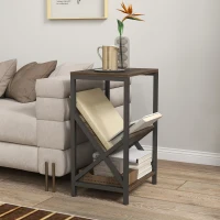 HOMCOM Narrow Side Table, End Table with 3-Tier Storage, V-Shaped Magazine Holder for Living Room, Bedroom, 40 x 30 x 61cm, Oak(m-10)