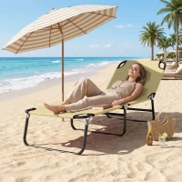 Outsunny Lettino da Giardino con Schienale Regolabile in 5 Posizioni, in Acciaio e Tessuto Oxford, 188x56x28 cm, Beige(m-9)