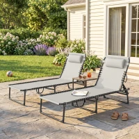 Outsunny Lot de 2 bain de soleil transat pliable dossier inclinable multi-positions acier lacets élastiques textilène crème(m-9)