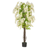 HOMCOM Artificial Plant White Wisteria Tree Faux Decorative Plant in Nursery Pot for Indoor Decor, 160cm(m-10)