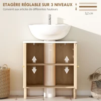 HOMCOM Meuble sous lavabo meuble de salle de bain sous vasque étagère réglable plan de toilette effet marbre 60x30x63cm chêne(m-5)