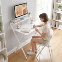 HOMCOM 70 cm Folding Computer Desk with Monitor Shelf - White(m-8)