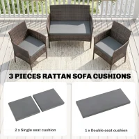 Outsunny Outdoor Seat Cushion Pads for Rattan Furniture, 3 PCs Garden Furniture Cushions, Dark Grey(m-4)