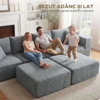 HOMCOM Colțar Modular din Material Catifea și Spumă cu Perne, 294x165x70 cm, Gri Închis(m-6)