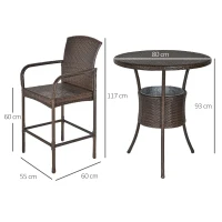 Outsunny Set 5 Pezzi Tavolino con 4 Sedie da Giardino Alte in Rattan Sintetico con Secchiello per Ghiaccio, Marrone(m-3)