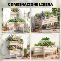 Outsunny Letto per Orto Rialzato con 4 Vasi Portapiante da 50x30x60cm, in Legno Colore Naturale(m-4)