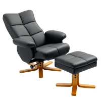 HOMCOM PU Leather Swivel Recliner Chair with Footstool, Wooden Base and Storage for Living Room, Black(m-10)