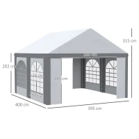 Outsunny 4 x 4m Galvanised Party Tent, Marquee Gazebo with Sides, Four Windows and Double Doors, for Parties, Wedding and Events(m-14)