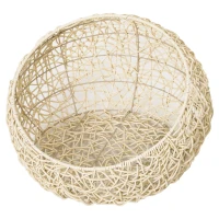 PawHut Cama de Rattan para Gatos Cama/Casa com Almofada Tenda para Animais de Estimação para Gatos e Cães Bege Ø56x35 cm(m-4)