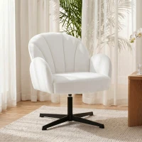 HOMCOM Sillón de Salón Giratorio Butaca de Salón Tapizada Terciopelo con Respaldo en Forma de Concha Cojín con Resortes Crema(m-2)