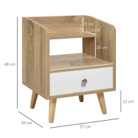 HOMCOM Noptiera Economie Spatiu Mobilier cu Sertar si Raft in Lemn 37x30x48cm - Stejar / alb(m-4)