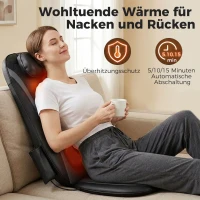 HOMCOM Shiatsu-Rückenmassager mit Wärme, Tiefenmassage und 3-stufiger Sitzvibration, Massagegerät für Rückenschmerzen(m-6)